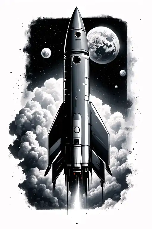 A rocket that crosses different vertical universes tattoo design idea