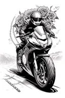 sportbike on country road with a motorcycle chain sprockets music and roses tattoo design idea