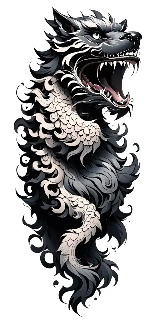 zenitsu + foo dog howling tattoo design idea