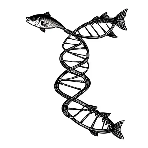 dna strand with family representation in one strand, jesus fish in middle and wiener in the last tattoo design idea