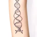dna strand with family representation in one strand, jesus fish in middle and wiener in the last tattoo design idea
