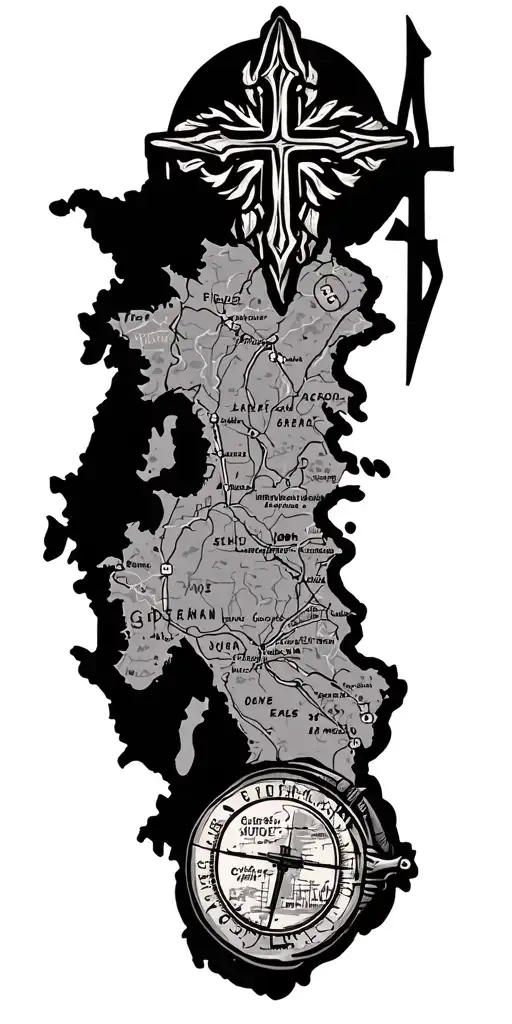 campass, map, cross, travel theme, Prague, Italy, Greece, Japan tattoo design idea