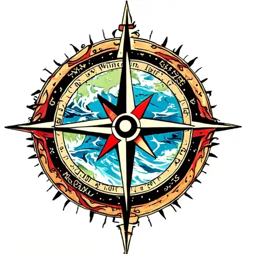 compass with earth, wind, water, fire tattoo design idea