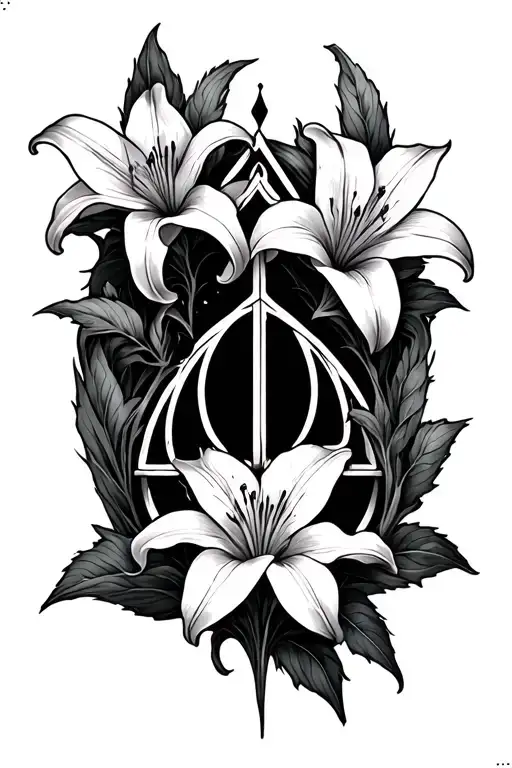deathly hallows symbol with lily flower tattoo design idea