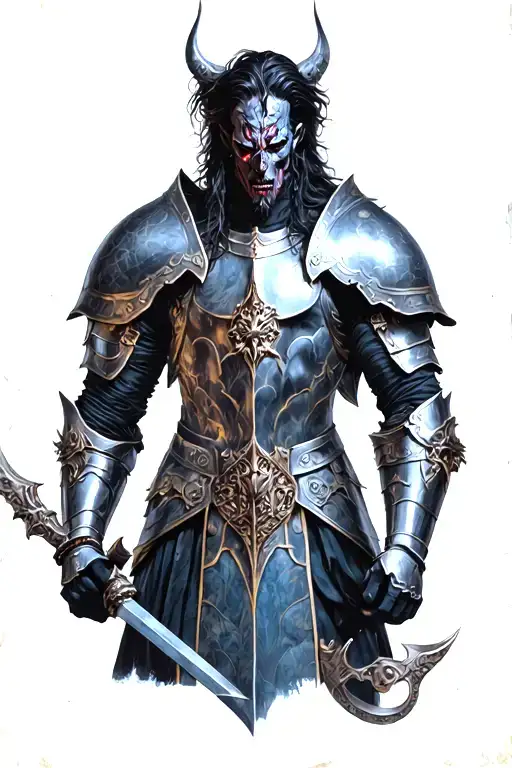 Hades in armor with a bident tattoo design idea