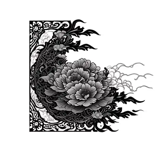 Japanese traditional (Irezumi) style tattoo design with complicated decorative Japanese frames, in it tattoo design idea