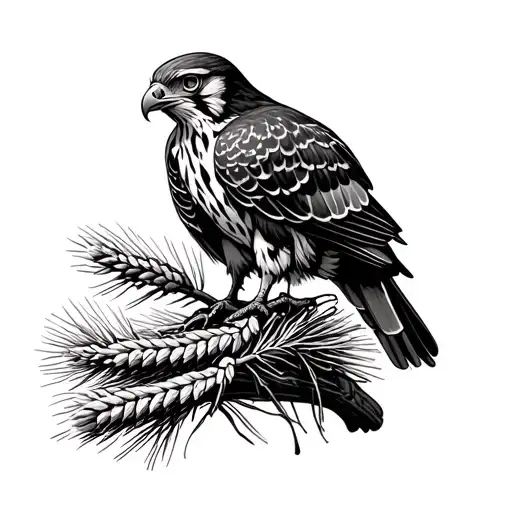 falcon with wheat on a pine tree tattoo design idea