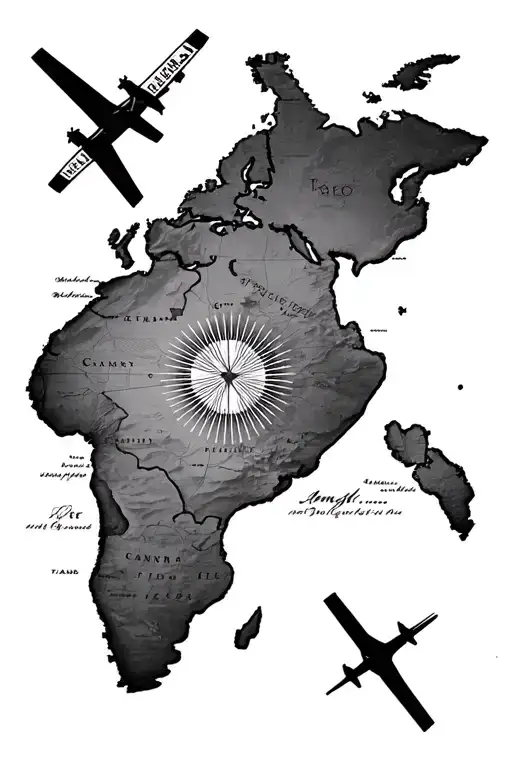 aircraft, windrose and canary island map as a background tattoo design idea
