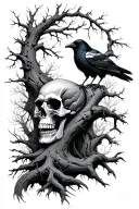tree, Nordic, gothic, skull, crow, tattoo design idea
