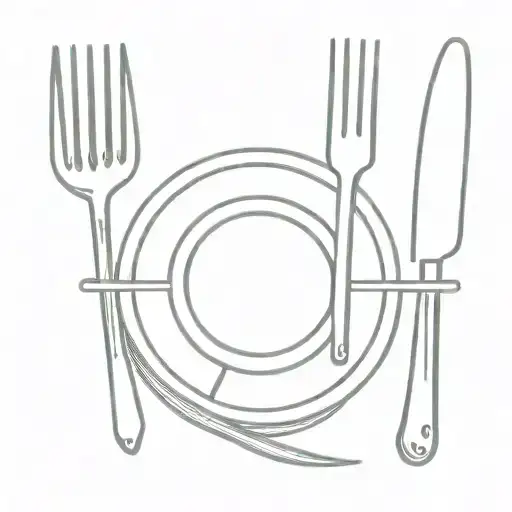 A minimalist tattoo of a fork and knife crossed over a film reel, representing a love for food and movies tattoo design idea