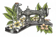 sewing machine palm tree wave rainbow plumeria hawaii tattoo design idea