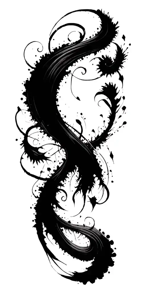 High contrast brush-like strokes dark aesthetic surrealist gothic blackwork otherworldly ornamental abstract sigilism tattoo design idea