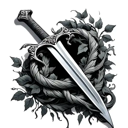 Sword Wrapped In Vines tattoo design idea