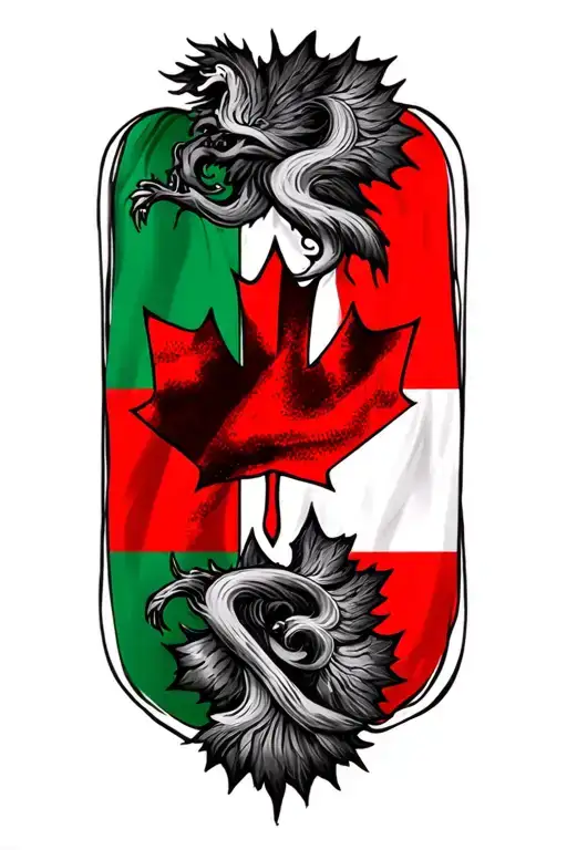 hungarian and canadian mixed flag intertwined within tattoo design idea