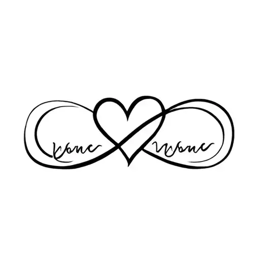 Fine Line infinty symbol with Heart with 3 names incorporated tattoo design idea