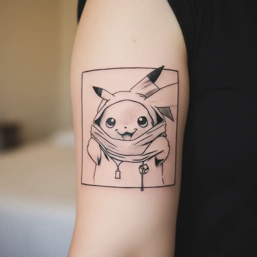 Pikachu in Oogie Boogie hoodie tattoo design idea