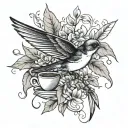 swallow bird, coffe beans and sheets, peb tattoo design idea