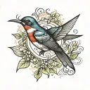 swallow bird, coffe beans and sheets, peb tattoo design idea