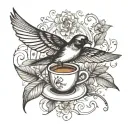 swallow bird, coffe beans and sheets, peb tattoo design idea