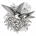 swallow bird, coffe beans and sheets, peb tattoo design idea