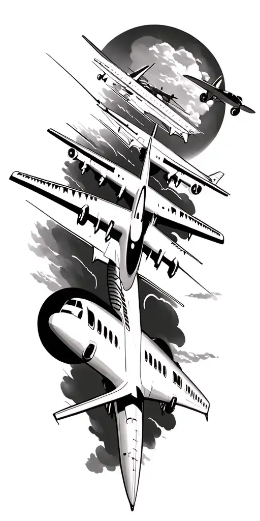 big airplane, runway, airport tattoo design idea