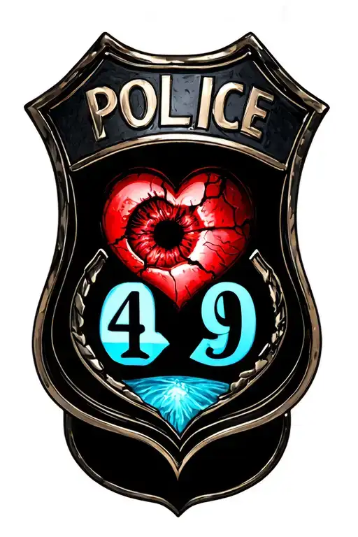"Police 49" broken heart 49 inside police badge evil eye tattoo design idea