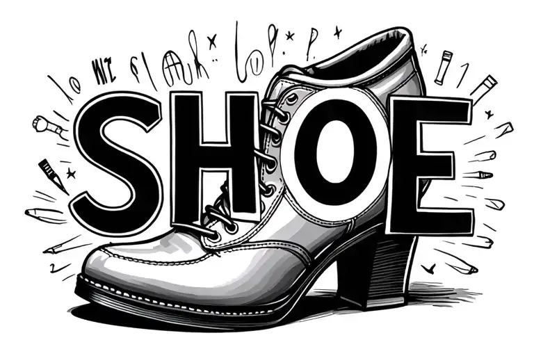 the word shoe spelled with classroom materials tattoo design idea