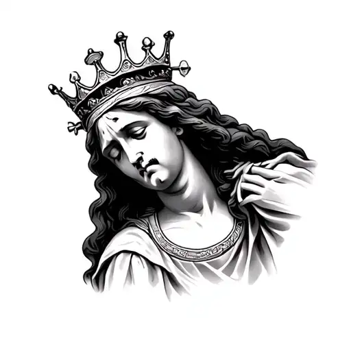 Mary crying with Jesus Christ crown hanging tattoo design idea