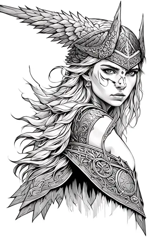norse valkyrie warrior woman tattoo design idea