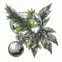 juniper branch with glass of gin and tonic tattoo design idea