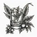 juniper branch with glass of gin and tonic tattoo design idea
