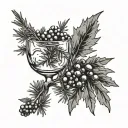 juniper branch with glass of gin and tonic tattoo design idea