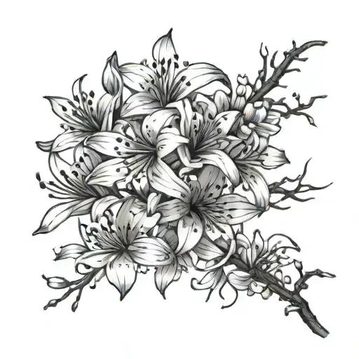 spider lily and cherry blossom branch tattoo design idea