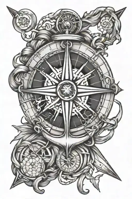 anchor and compass intertwined tattoo design idea