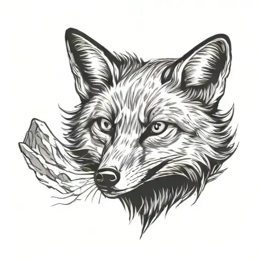 Angry Fox with open mouth in right He should have his legs on the mountains, and his tail should be visible tattoo design idea