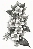 larkspur, sakura flower and cosmo bouquet tattoo design idea
