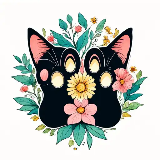 two cat Paw with Name Milan and sunny spring flowering tattoo design idea