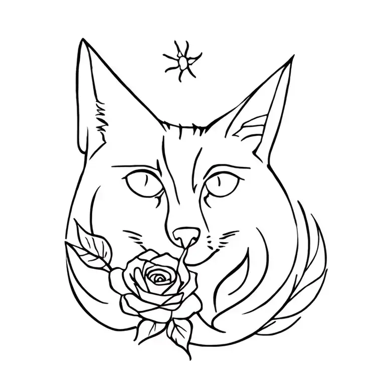 Cat and Wolf and Rose tattoo design idea