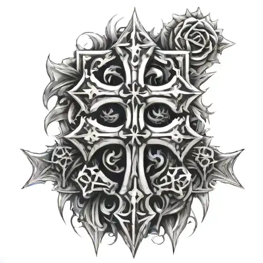 cross and spikes crossed over each evenly tattoo design idea