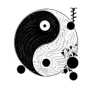 Generate three different small fine line tattoo designs that combine the Yin Yang symbol and a semicolon. Each design sh tattoo design idea