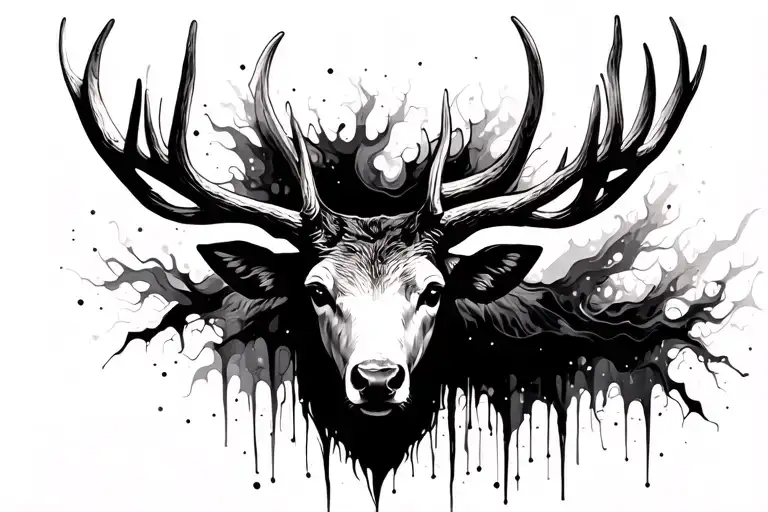 elk head with antlers black tattoo design idea