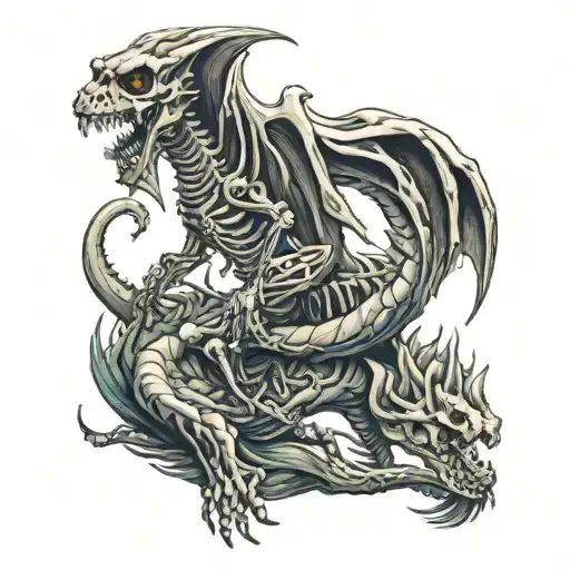 skeleton riding dragon flying tattoo design idea