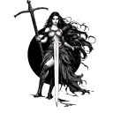 " beautiful woman standing  holding a sword tattoo design idea