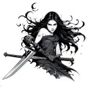 " beautiful woman standing  holding a sword tattoo design idea