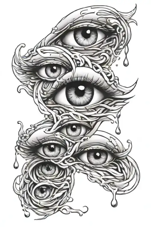 Four angelic or Archangel eye's crying like waterfall tattoo design idea