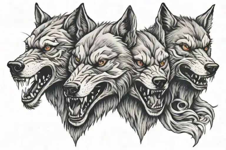 evil 3 Headed wolf  tattoo design idea