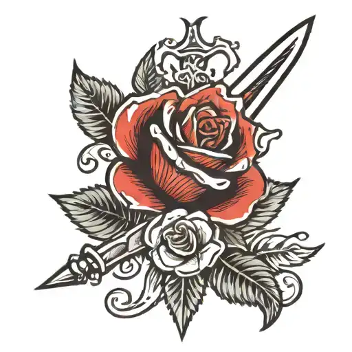 rose and dagger tattoo design idea