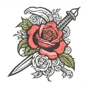 rose and dagger tattoo design idea