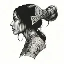 fine line micro realism geometric gypsy girl side profile tattoo design idea