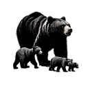 A tattoo design of a mother bear and her cubs exploring the Yosemite National Park, with intricate blackwork details highlighting the beauty of the wilderness tattoo design idea